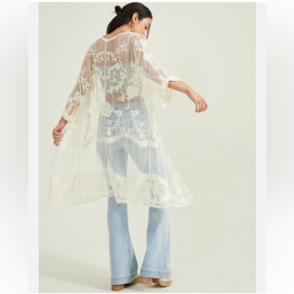 Adiva Tops - Boho lace festival long cardigan large L